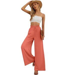 Women's Flowy High-Waisted Smocked Pleated Palazzo Pants with Pockets